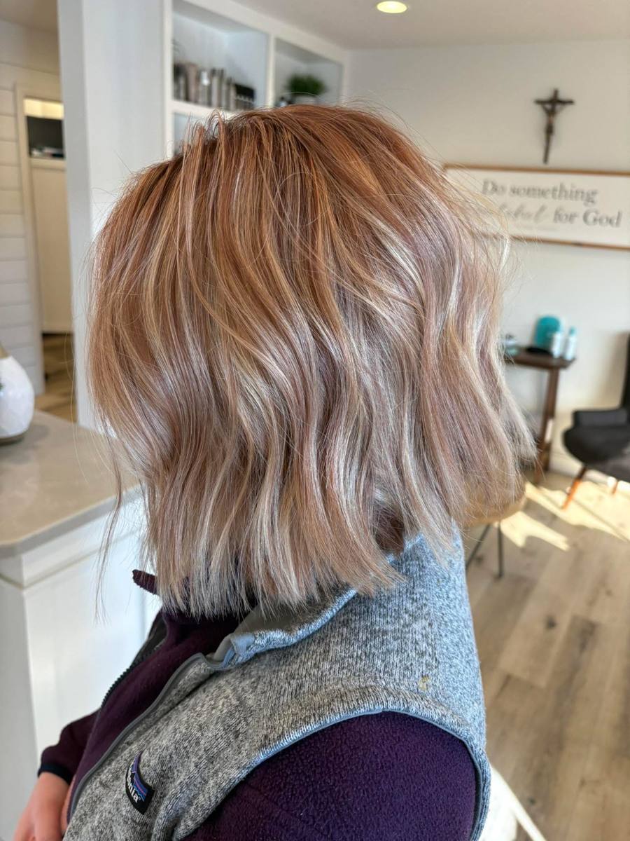 Copper and blonde textured lob